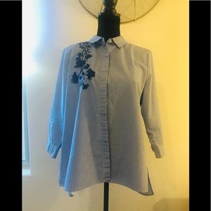 Westbound blue striped floral embroidered shirt